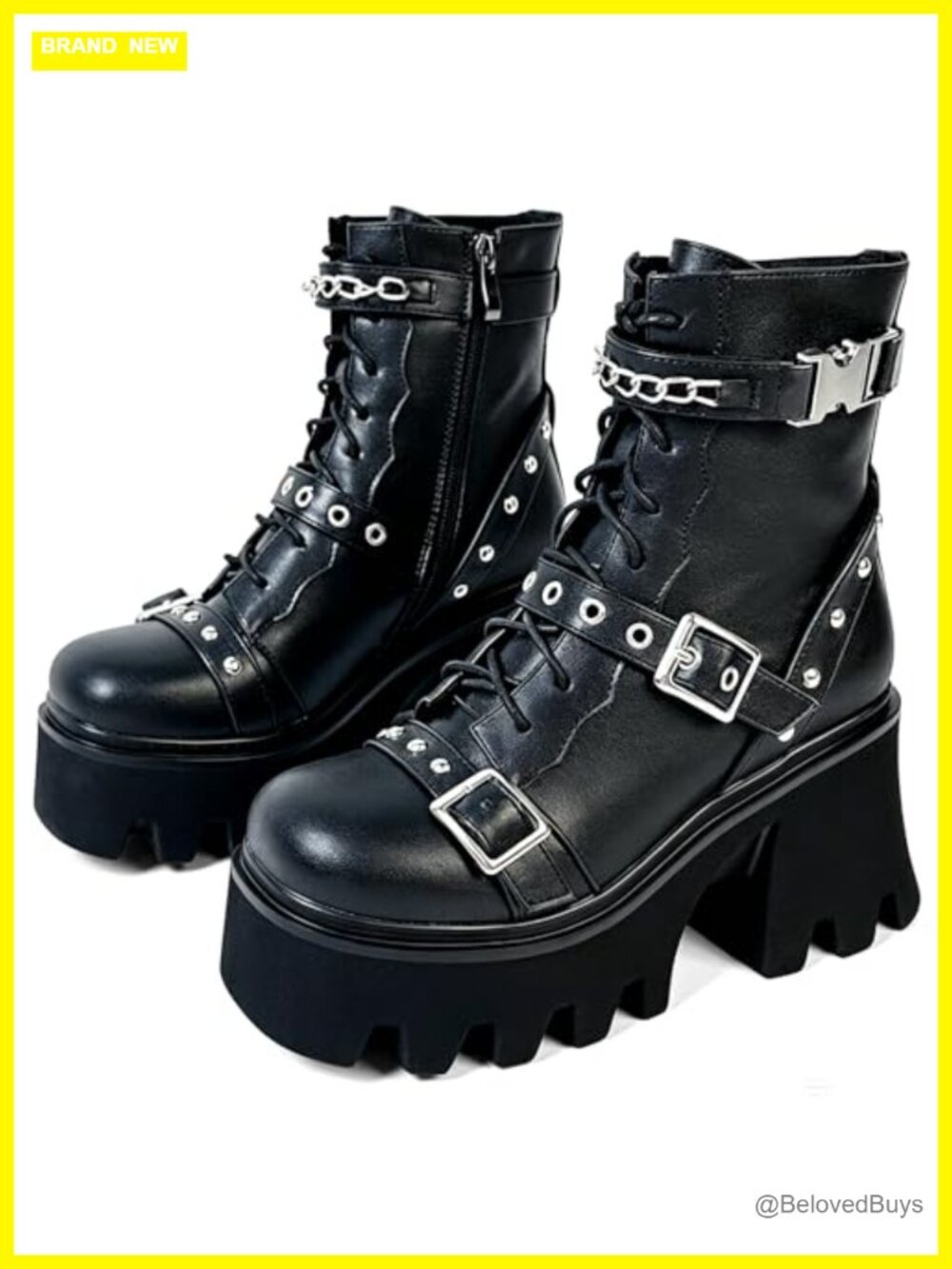 Platform Combat Boots Chunky High Heel Punk Motorcycle Booties